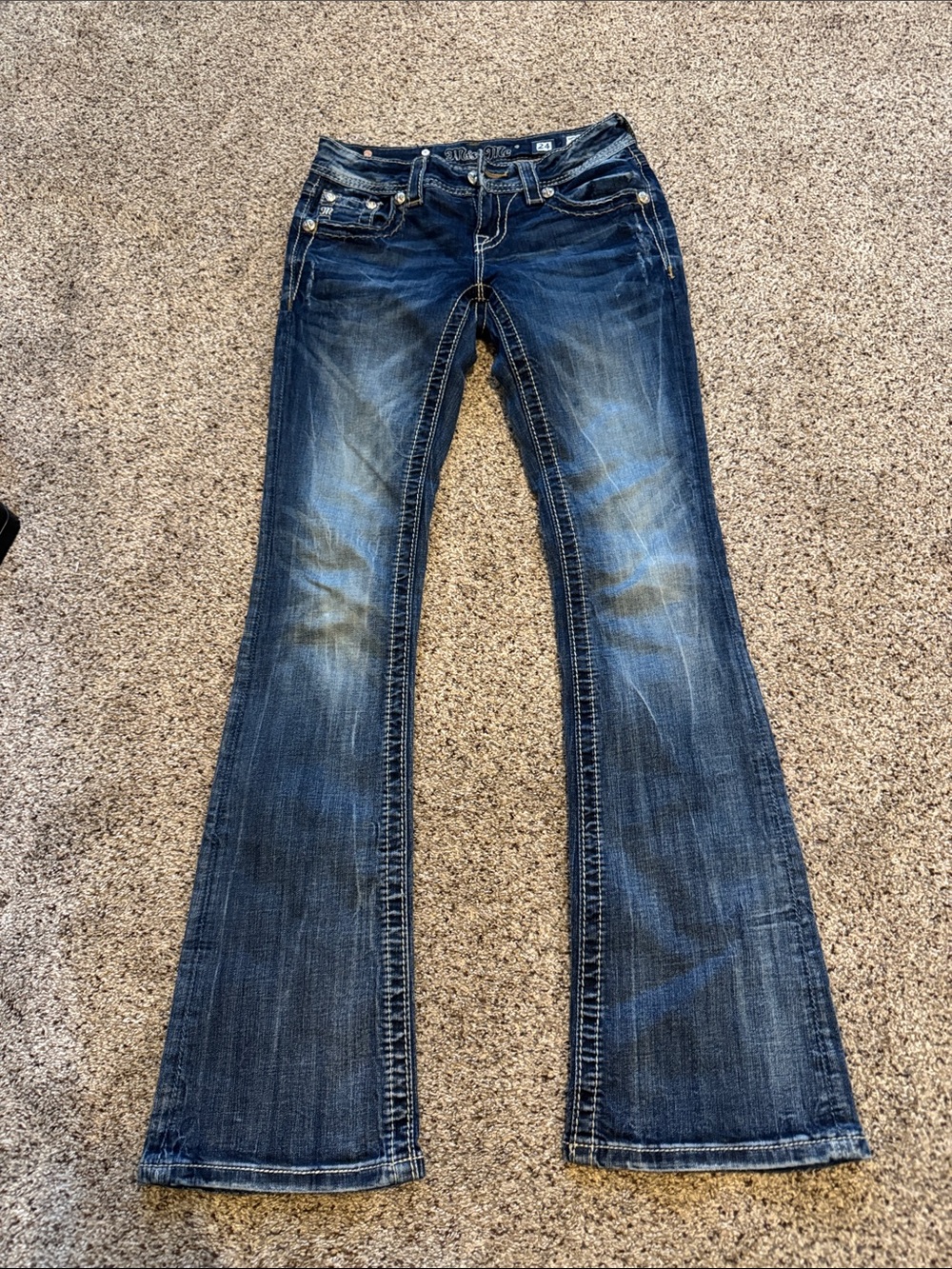 Miss Me Women's Dark Blue Signature-rise Boot Jeans size 24x31